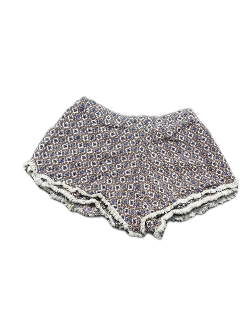 Altar'd State Blue and Tan Geometric High-Waist Fringe Shorts